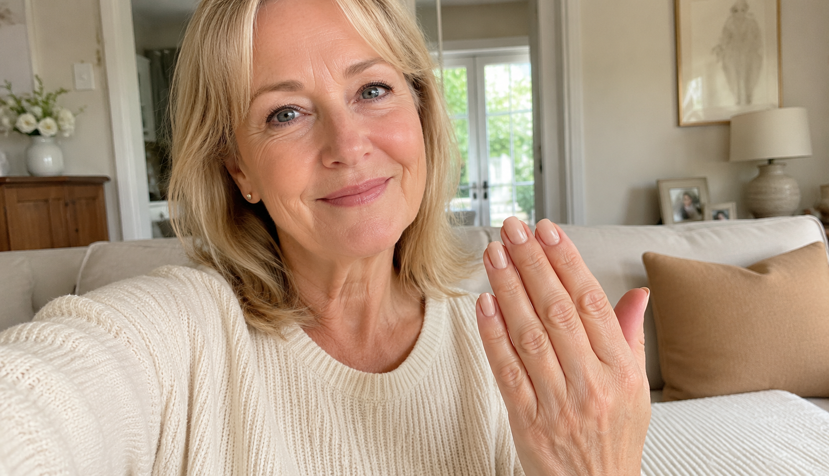 Woman over 50 showing healthy, strong natural nails